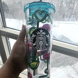 Starbucks Tumbler with Colorful Heart Design